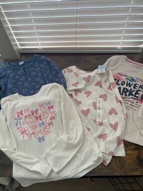 Girls' Heart & Bow Graphic Long Sleeve Tops - Pink, White, Navy